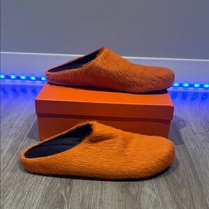 Orange Furry Slip-On Shoes